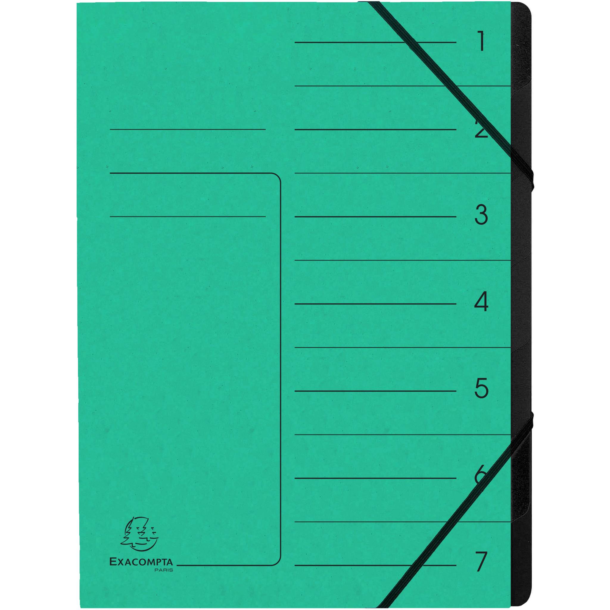 Exacompta 10x Ordnungsmappe + Gummizug innen schwarz 7 Fächer A4 Grün 540703E