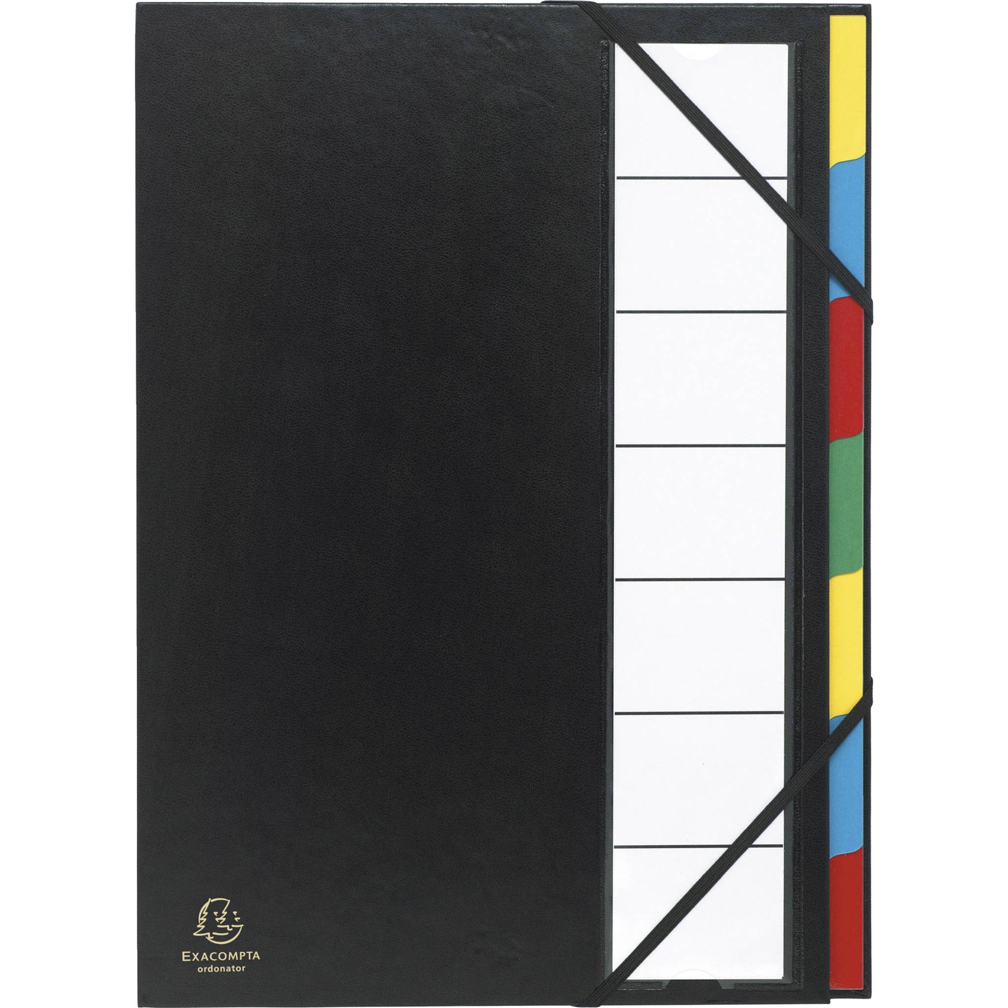 Exacompta 6x Ordnungsmappe Deckel 3mm Gummizug 7 Fächer A4 Schwarz 55321E