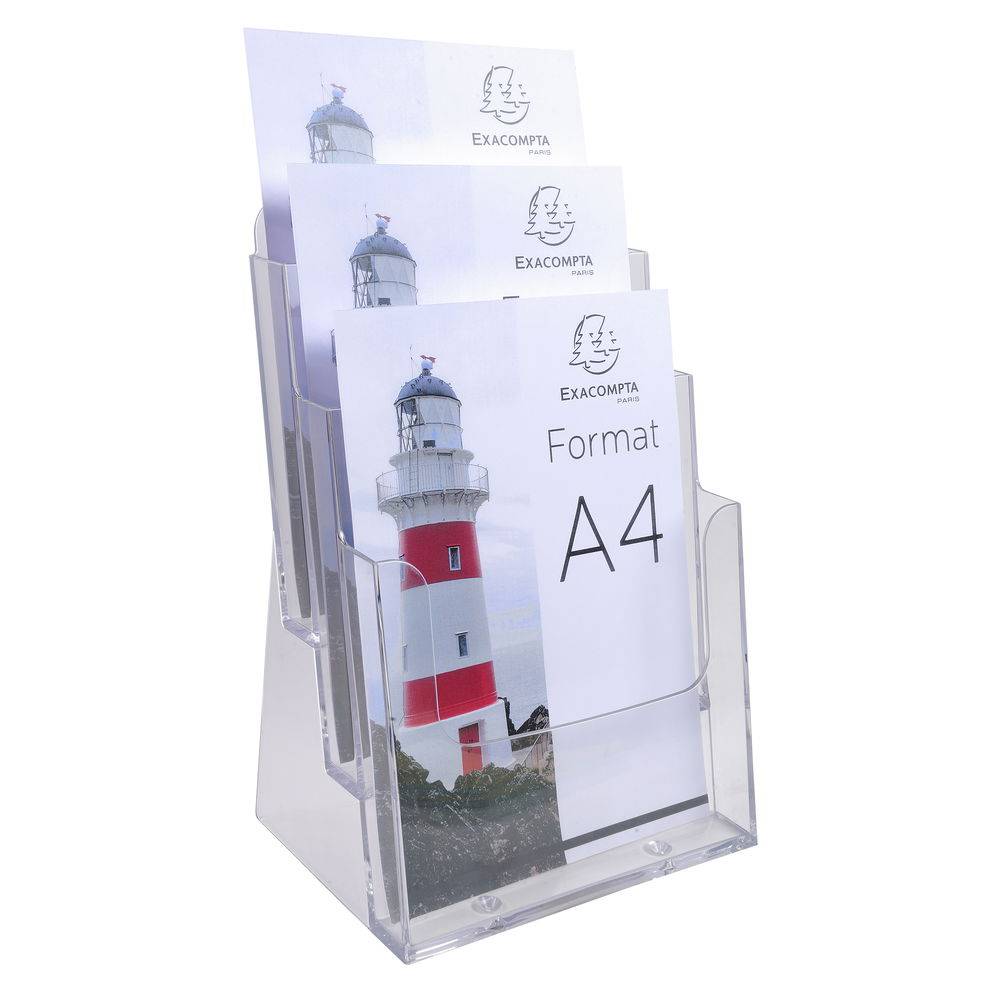 Exacompta 4x Tischprospekthalter mit 3 Fächern A4, Exacryl - Kristall - 74158D