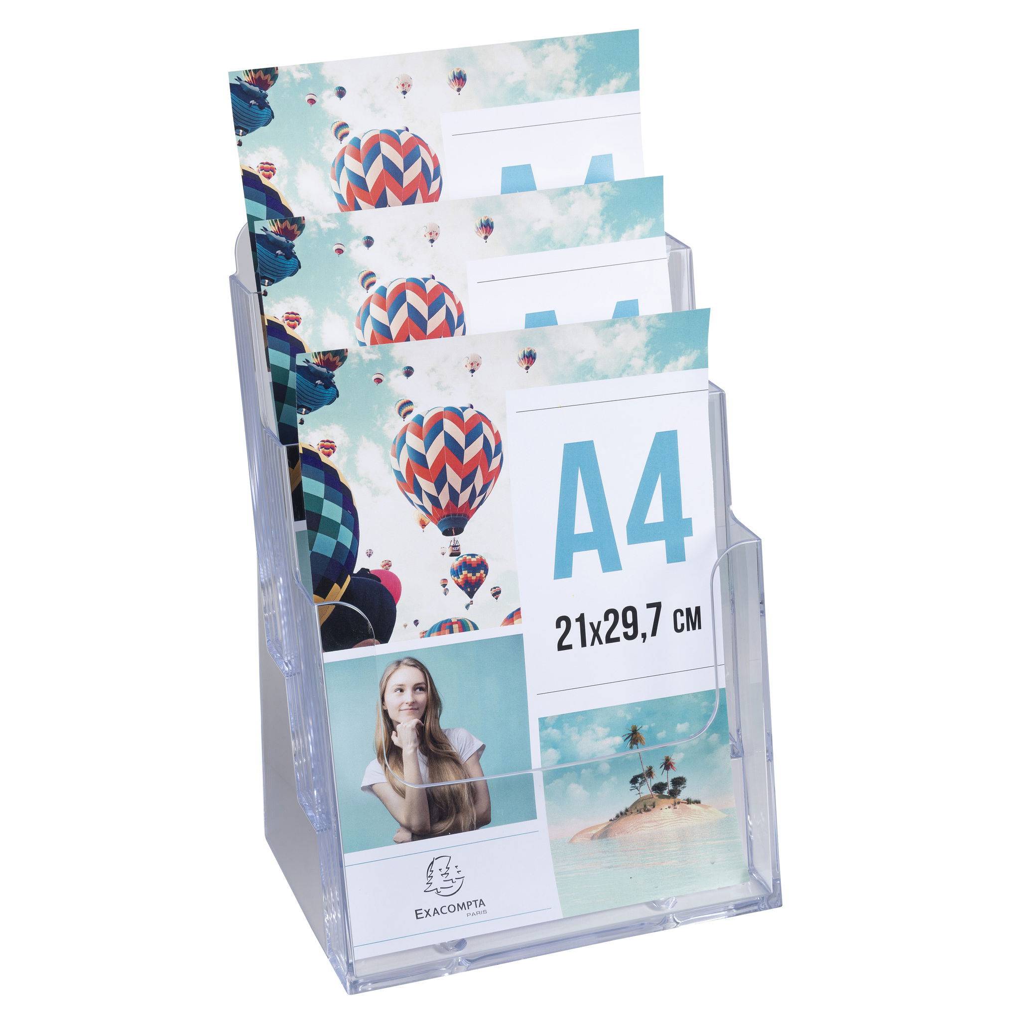 Exacompta 4x Tischprospekthalter mit 3 Fächern A4, Exacryl - Kristall - 74158D