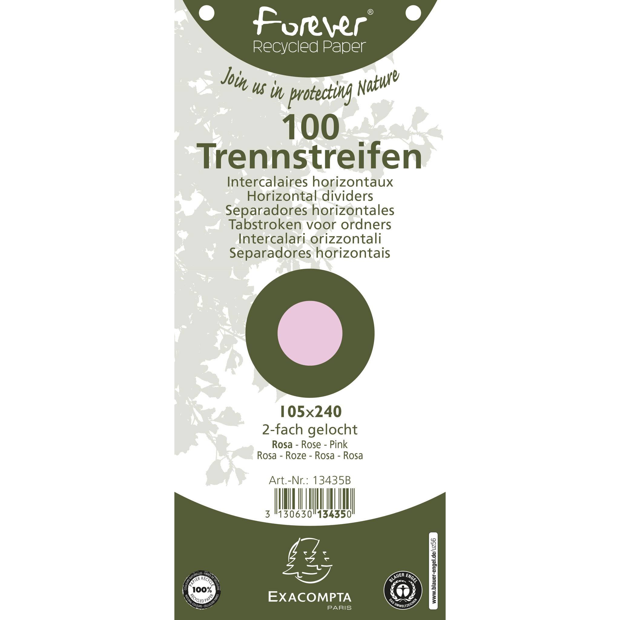 Exacompta 12x 100 Trennstreifen 2-fach gelocht RC Kart 105x240mm Rosa 13435B