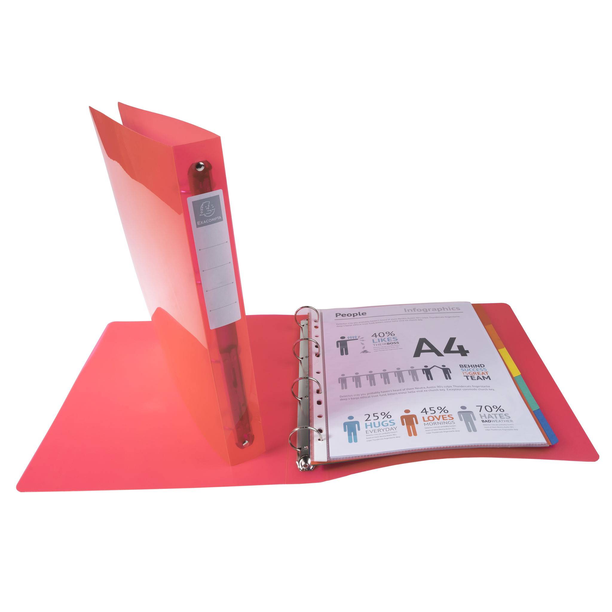 Exacompta 10x mittelfestes Ringbuch 4 Ringe, PP 700µ, PP- A4 Maxi, Rosa, 51774E