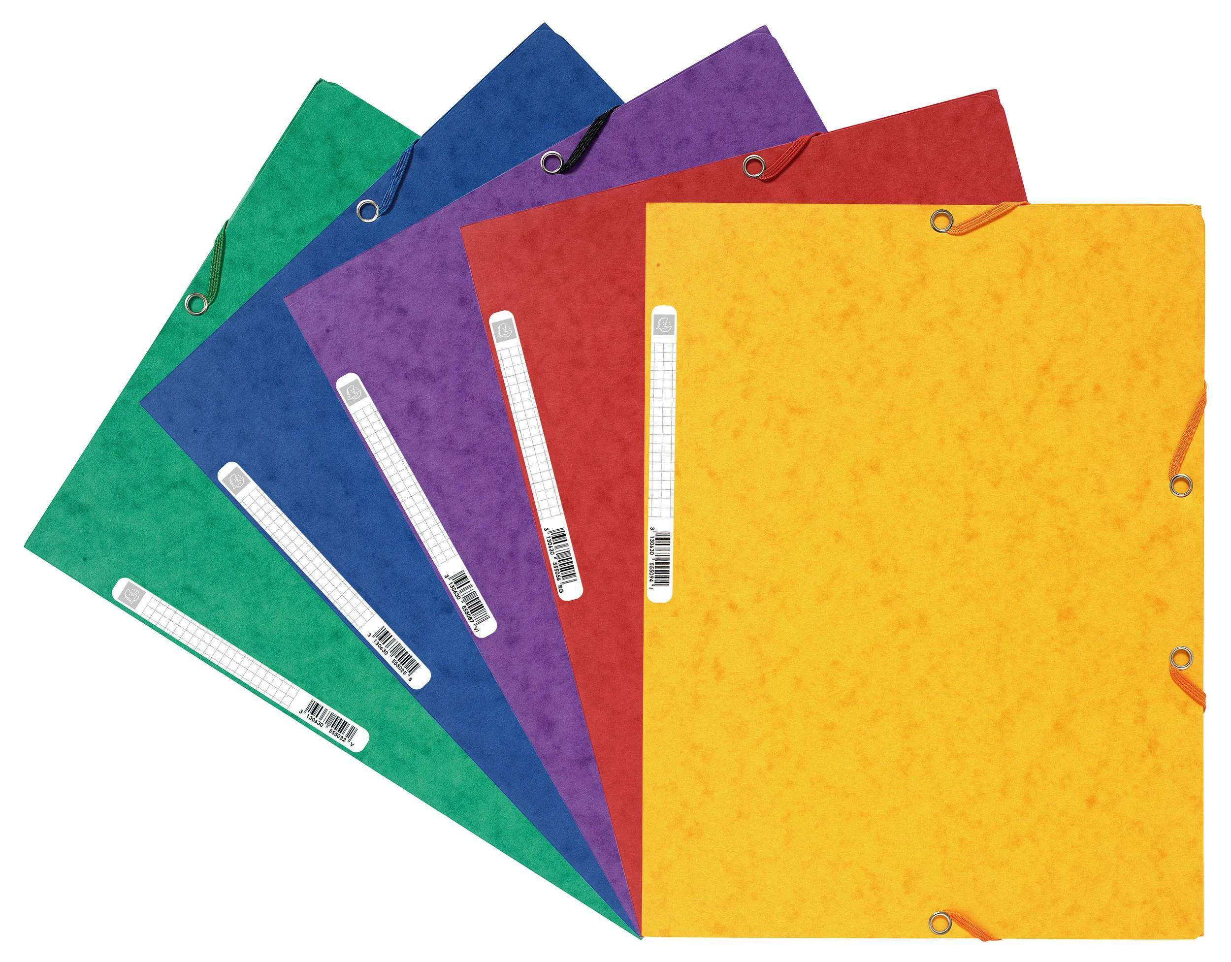 Exacompta 50x Sammelmappe +3 Klappen Gummizug Karton A4 sortiert 55515E
