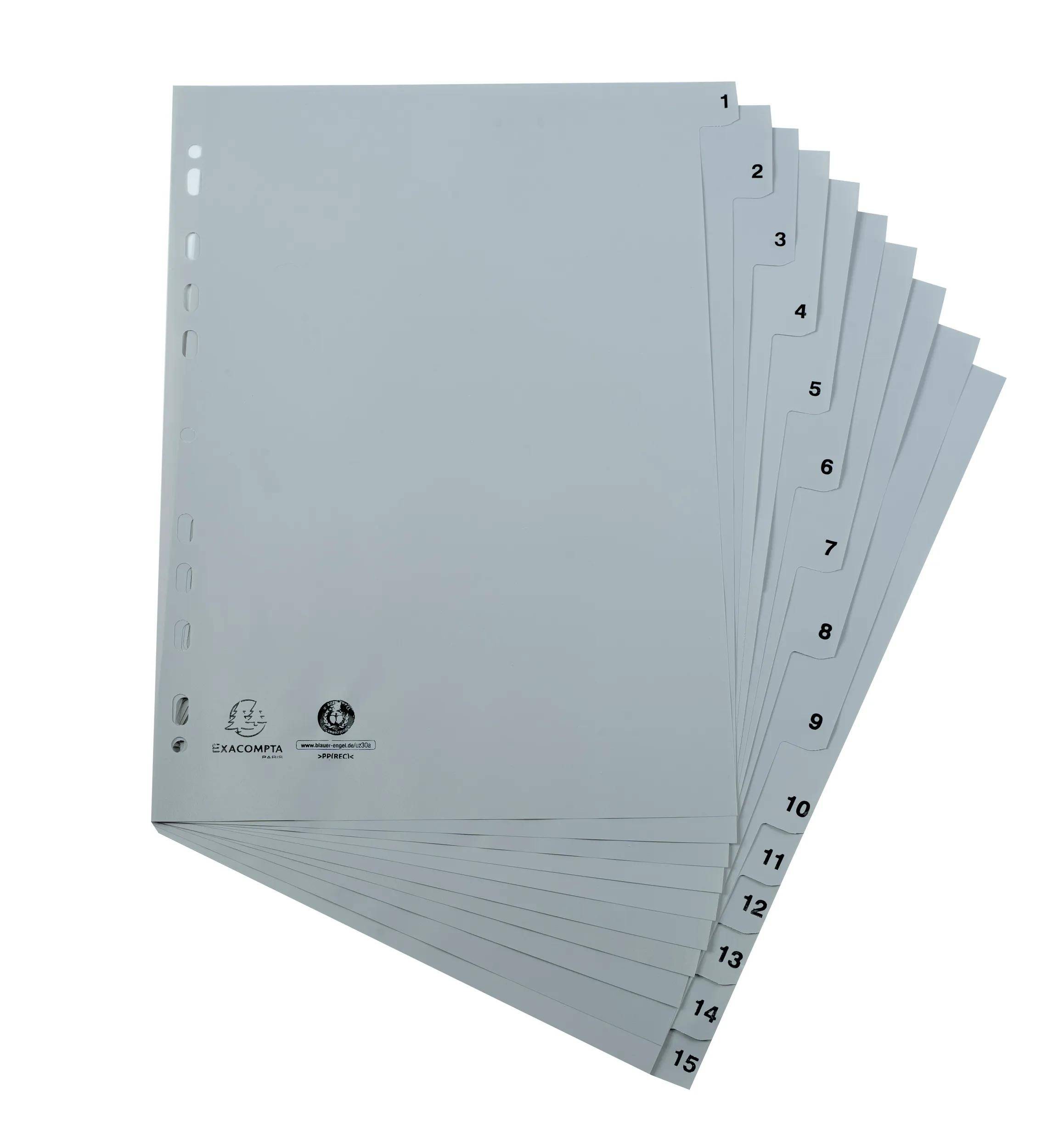 Exacompta 20x Register A4 RC-PP grau 120µ Taben 1-15 15 Positionen Grau 1715E