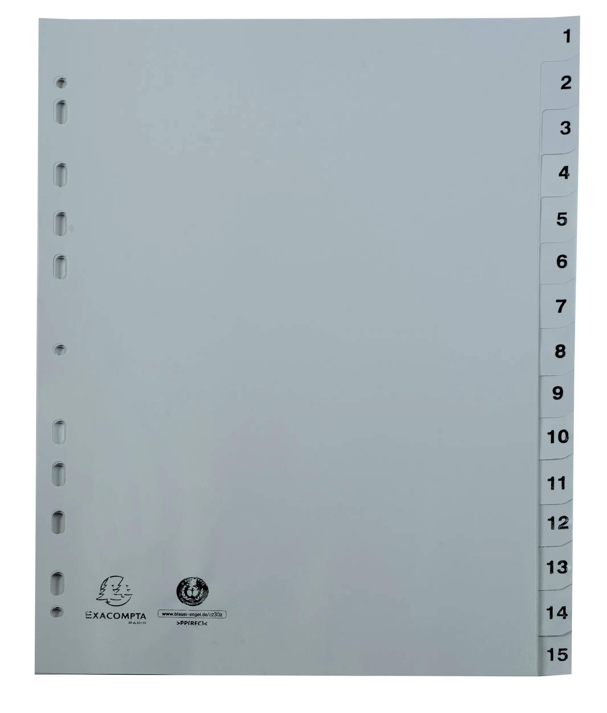 Exacompta 20x Register A4 RC-PP grau 120µ Taben 1-15 15 Positionen Grau 1715E