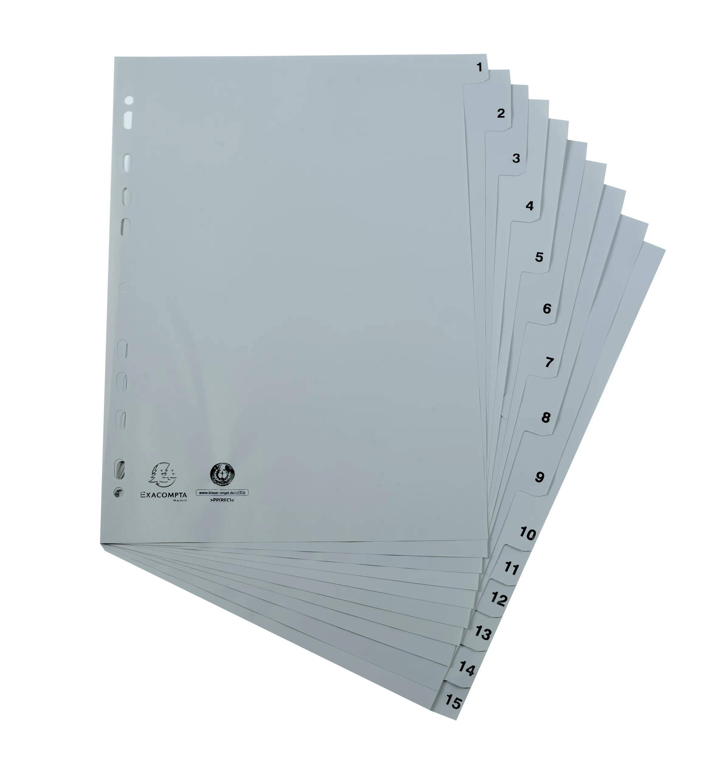 Exacompta 20x Register A4 RC-PP grau 120µ Taben 1-15 15 Positionen Grau 1715E