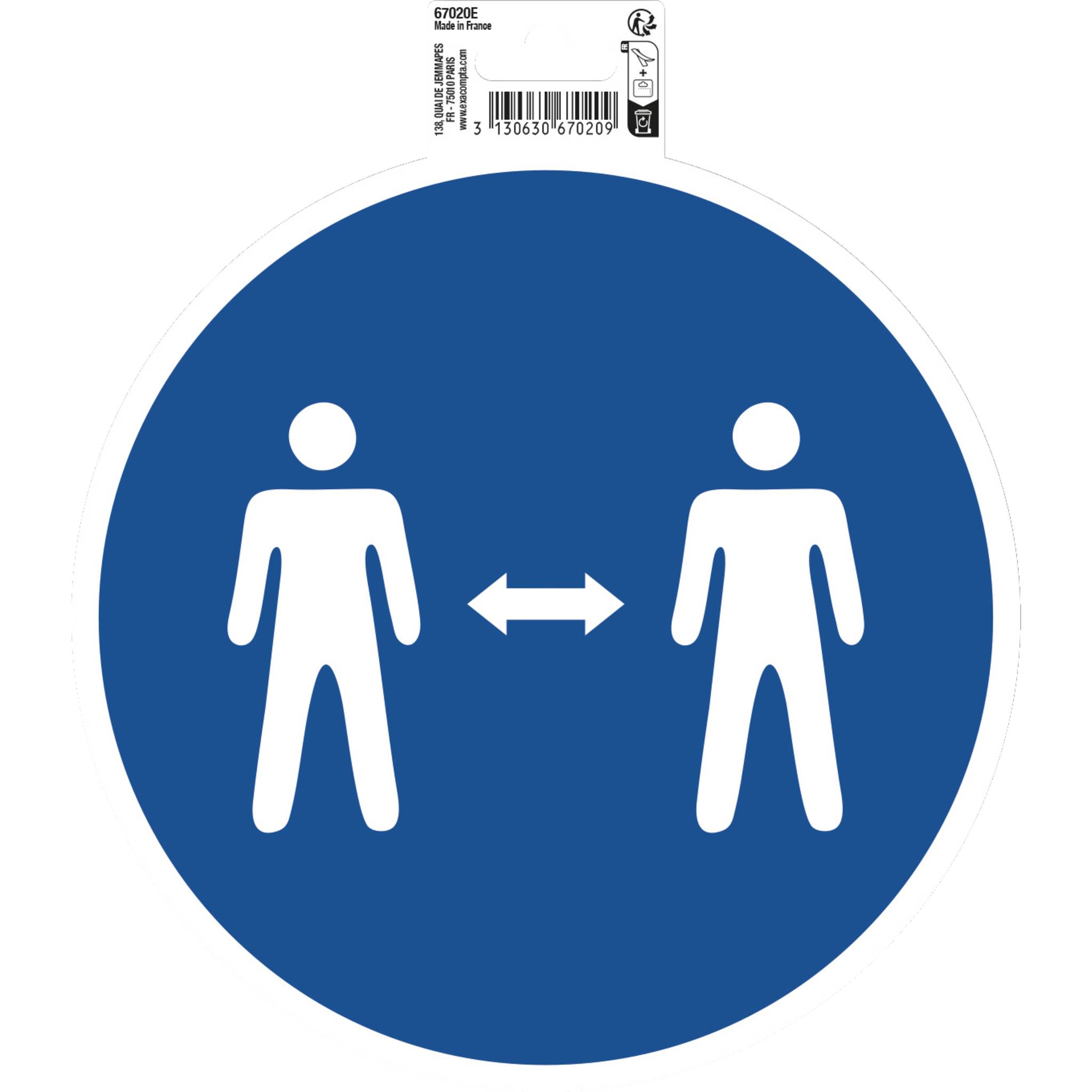 Exacompta Hinweisschild Abstand halten PVC selbstklebend 20 cm Blau 67020E