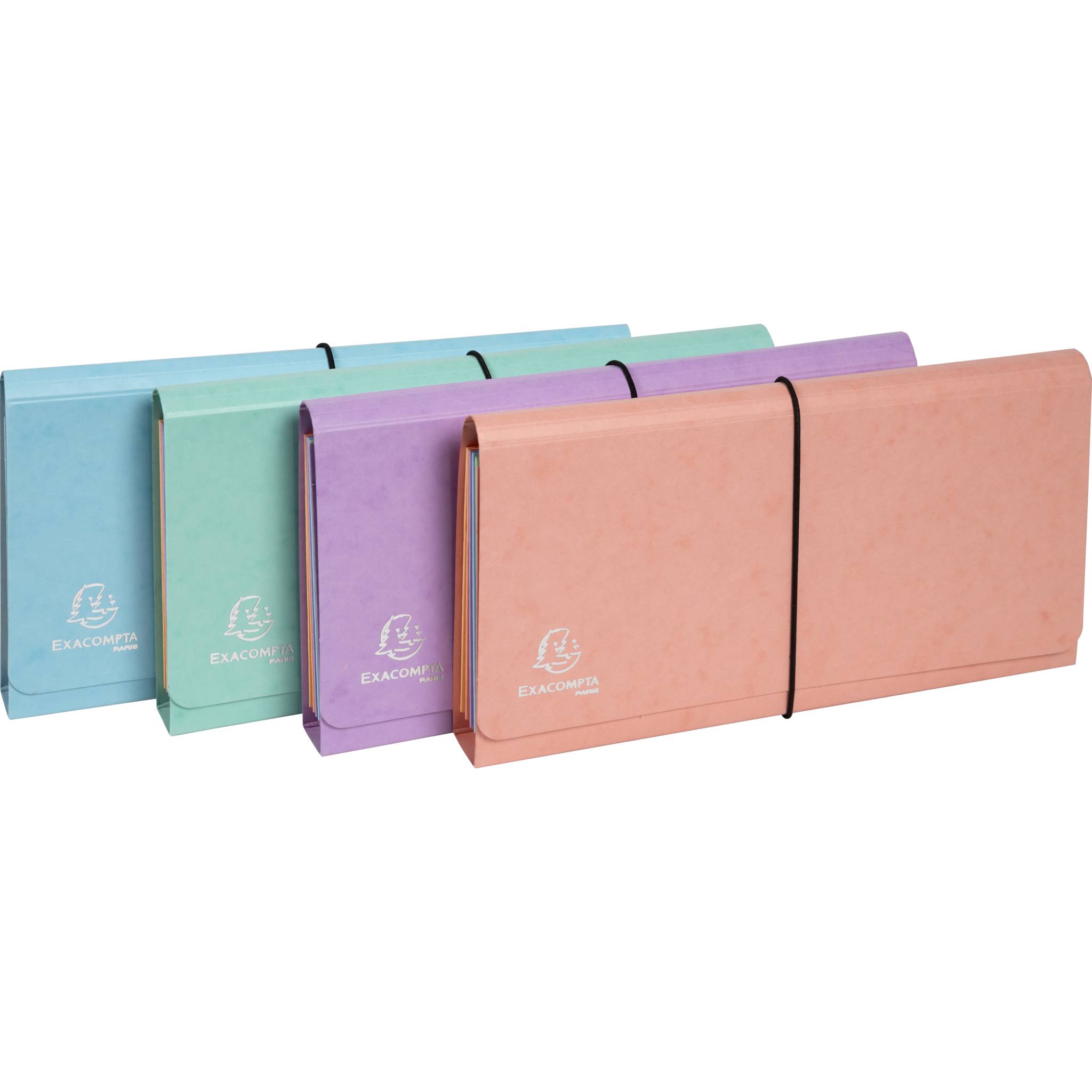 Exacompta 4x Fächermappe mehrfarbig Karton 6 Fächer 26x13cm sortiert 58660E