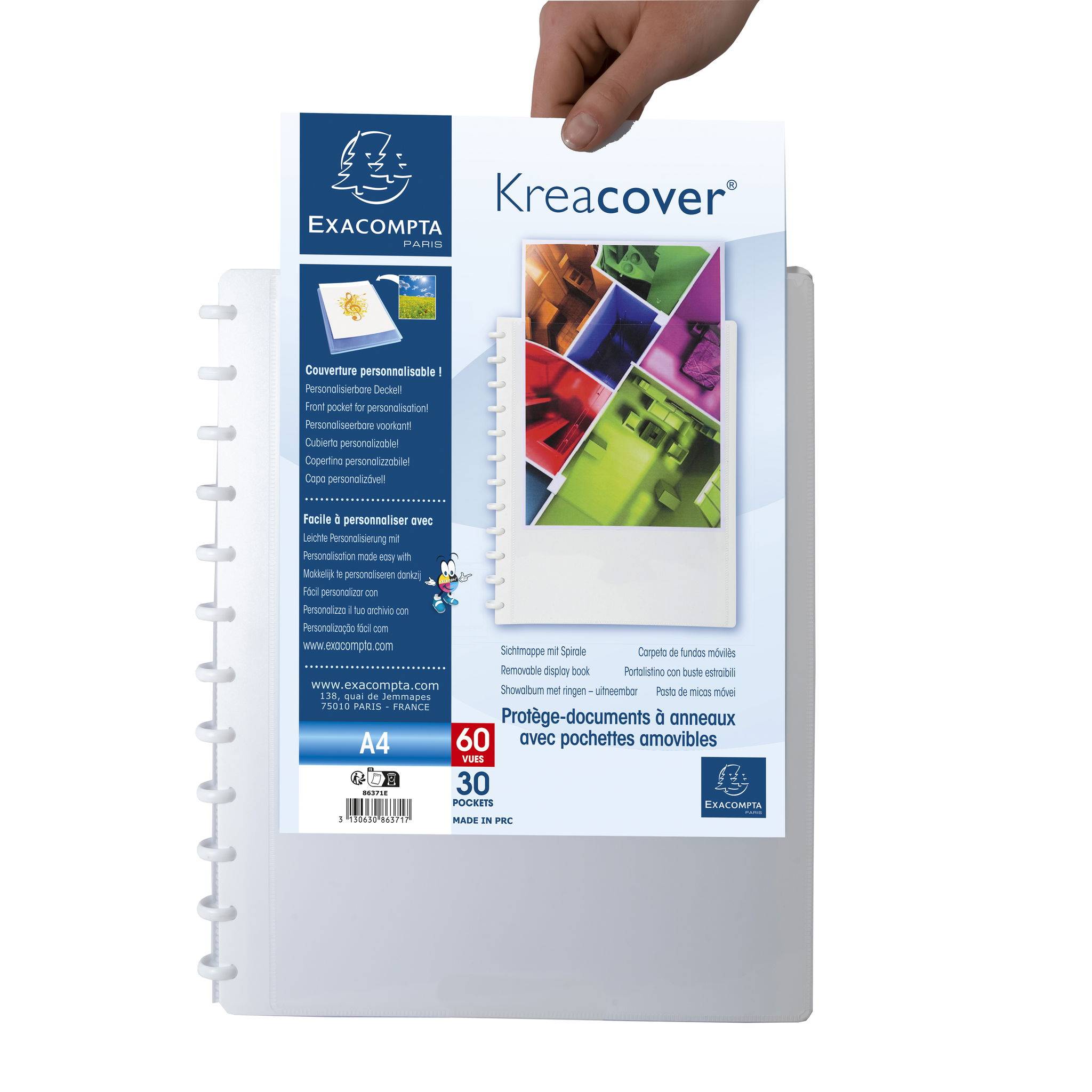 Exacompta 4x Sichtmappe aus PP 800µ, 60 herausnehmbare Hüllen, A4, Weiß, 86371E