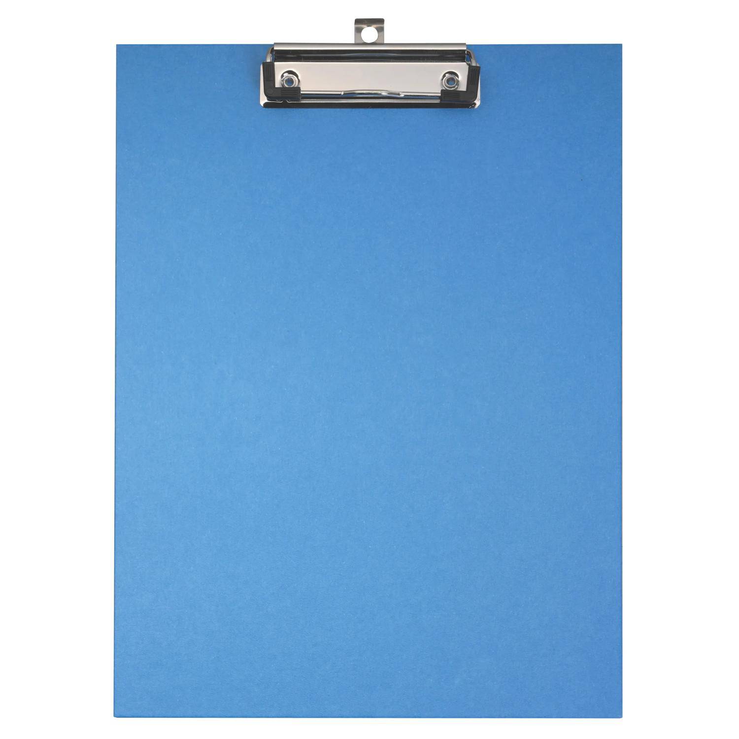 Leeres blaues Klemmbrett mit einem Metallclip oben.