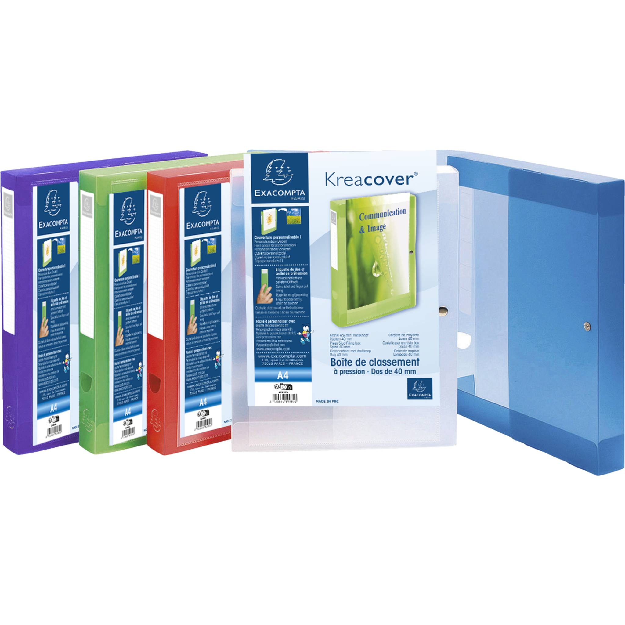 Exacompta 5x Archivbox + Knopf PP 700µ, Rücken 40mm, A4, sortiert, 59989E