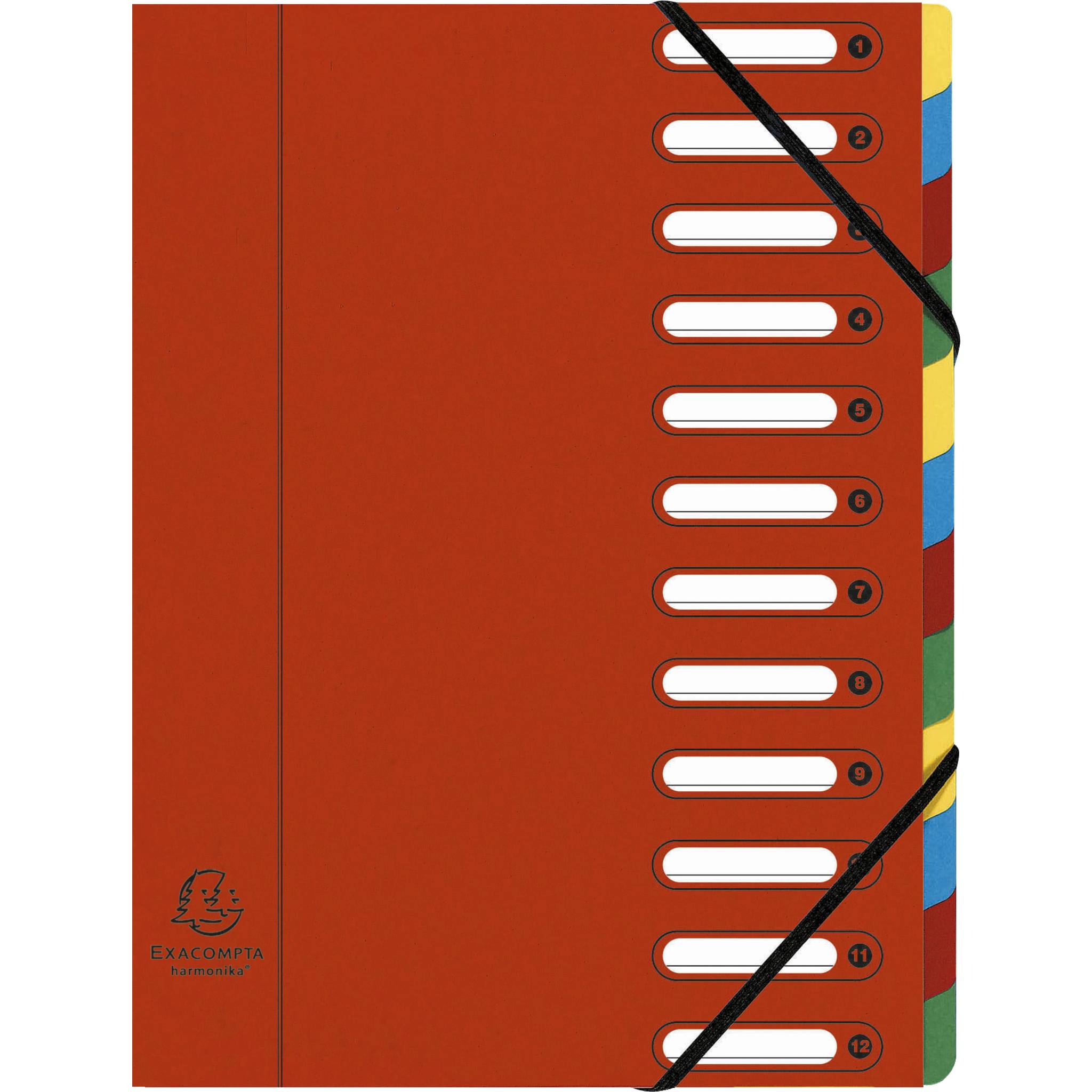 Exacompta 6x Ordnungsmappe HARMONIKA Gummizug Karton 12 Fächern A4 Rot 55125E