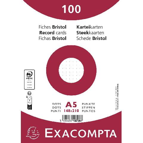Exacompta 10x Karteikarten A5 dots 100 Stück eingeschweißt Weiß 10708E