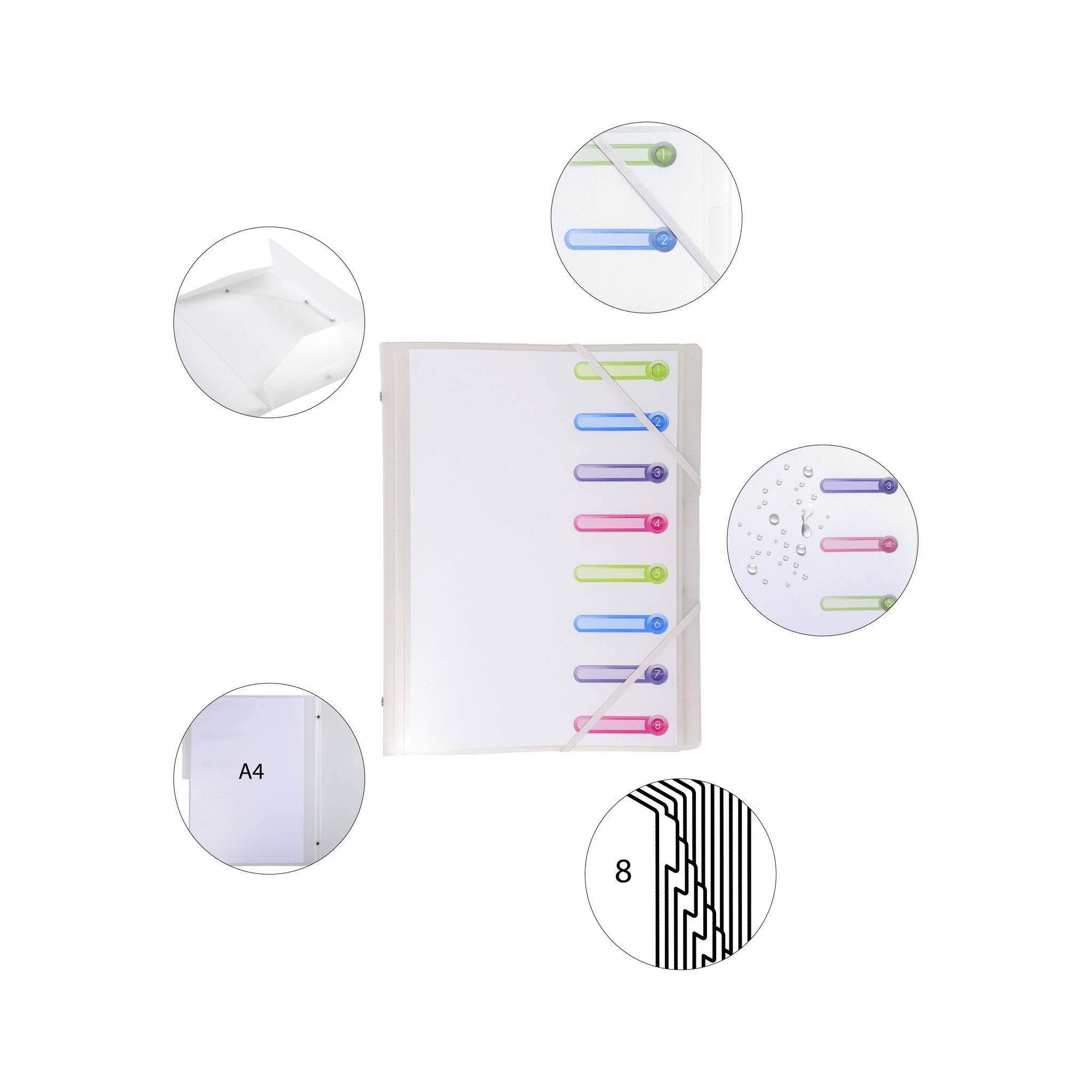 Exacompta 10x Ordnungsmappe RC-PP 500µ 3 Klappen 8 Fächer A4 Transparent 56187E