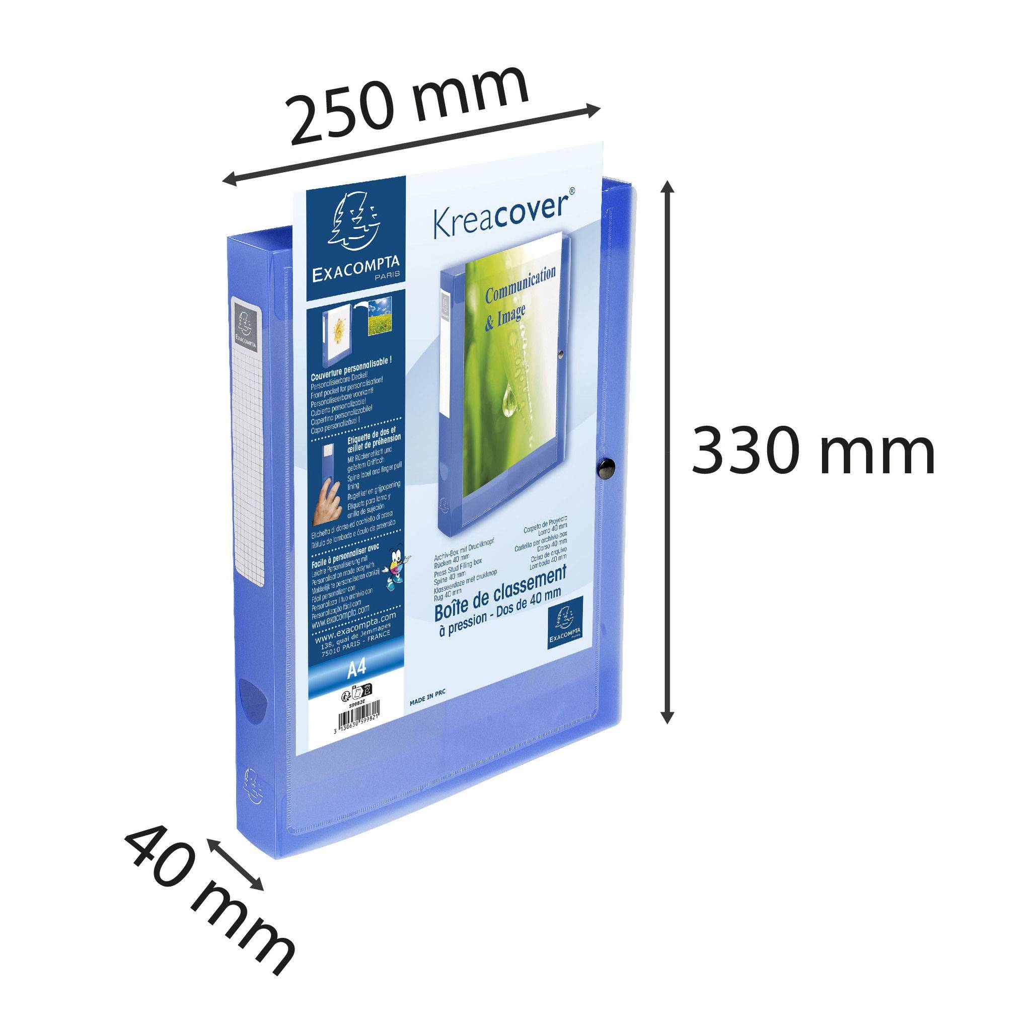 Exacompta 5x Archivbox + Knopf PP 700µ, Rücken 40mm, A4, Blau, 59982E