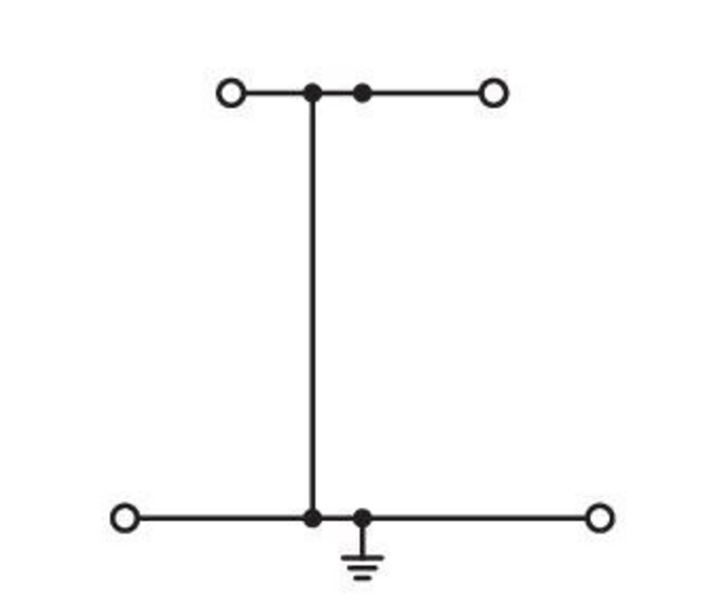 Eine grundlegende elektrische Schaltplan, der eine vertikale Linie zeigt, die drei Reihenpunkte verbindet, wobei der mittlere Punkt mit einem Massesymbol verbunden ist.