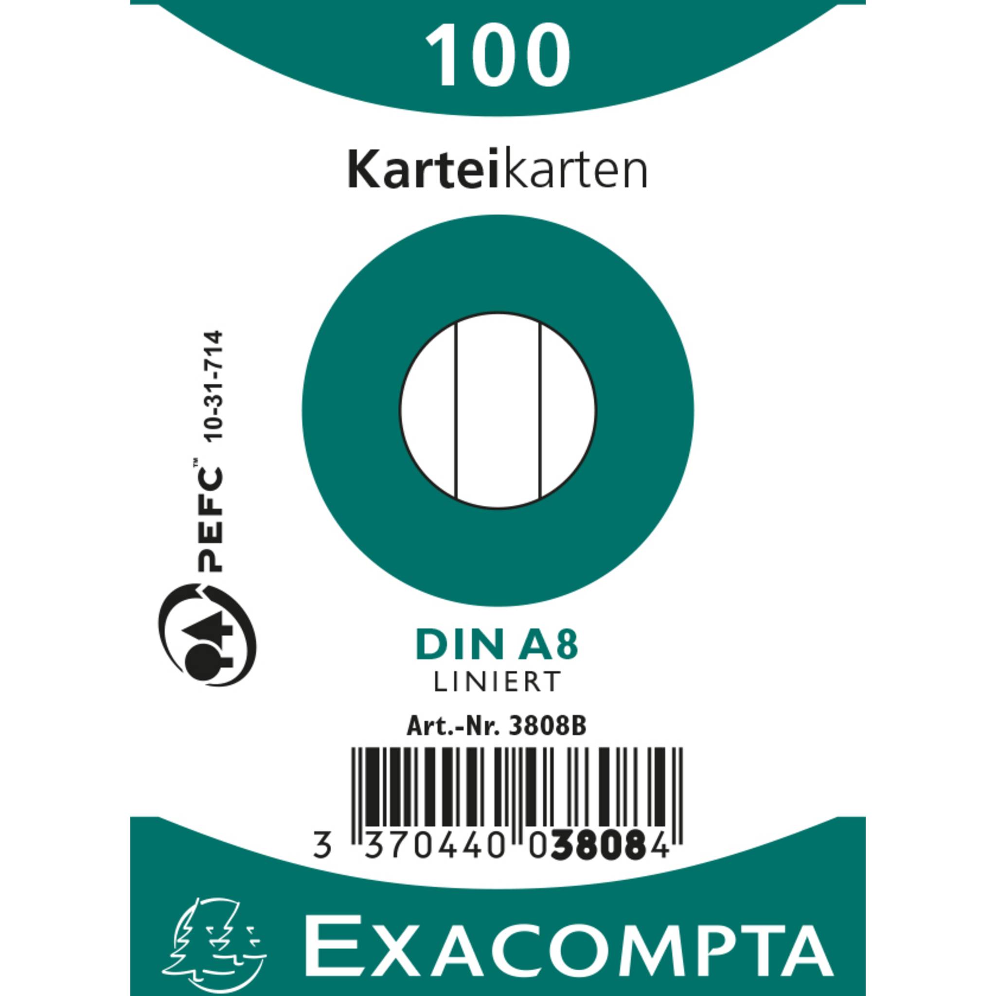 Exacompta 48x Karteikarten A8 liniert, 100 Stück eingeschweißt - Weiß - 3808B