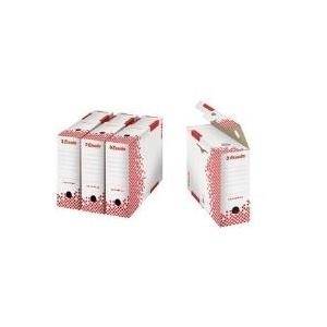 Esselte Archiv-Schachtel SPEEDBOX, DIN A4, weiß/rot,(B)80 mm aus 100% recycelter Pappe, zu 100% wiederverwertbar,