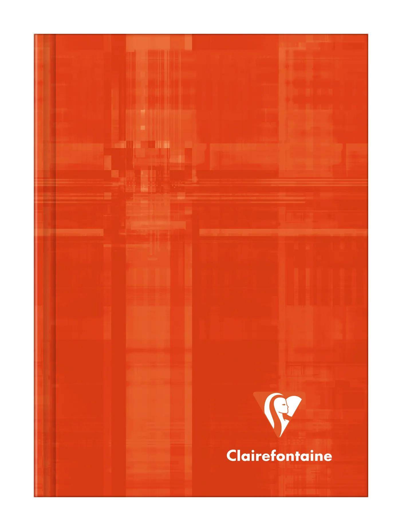 Orange Clairefontaine Notizbuch-Umschlag mit strukturiertem Karomuster und weißem Logo in der Nähe der Mitte unten.