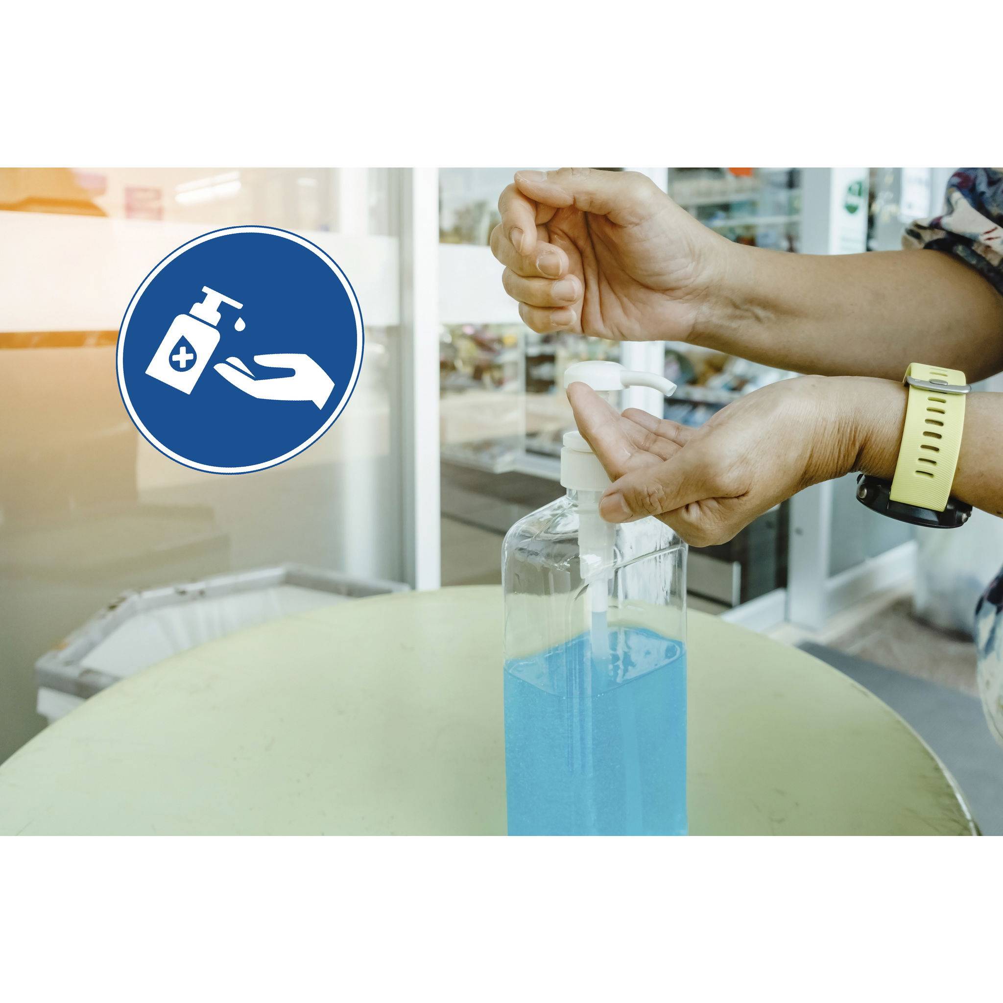 Exacompta Hinweisschild Hände desinfizieren PVC selbstklebend 20 cm Blau 67022E