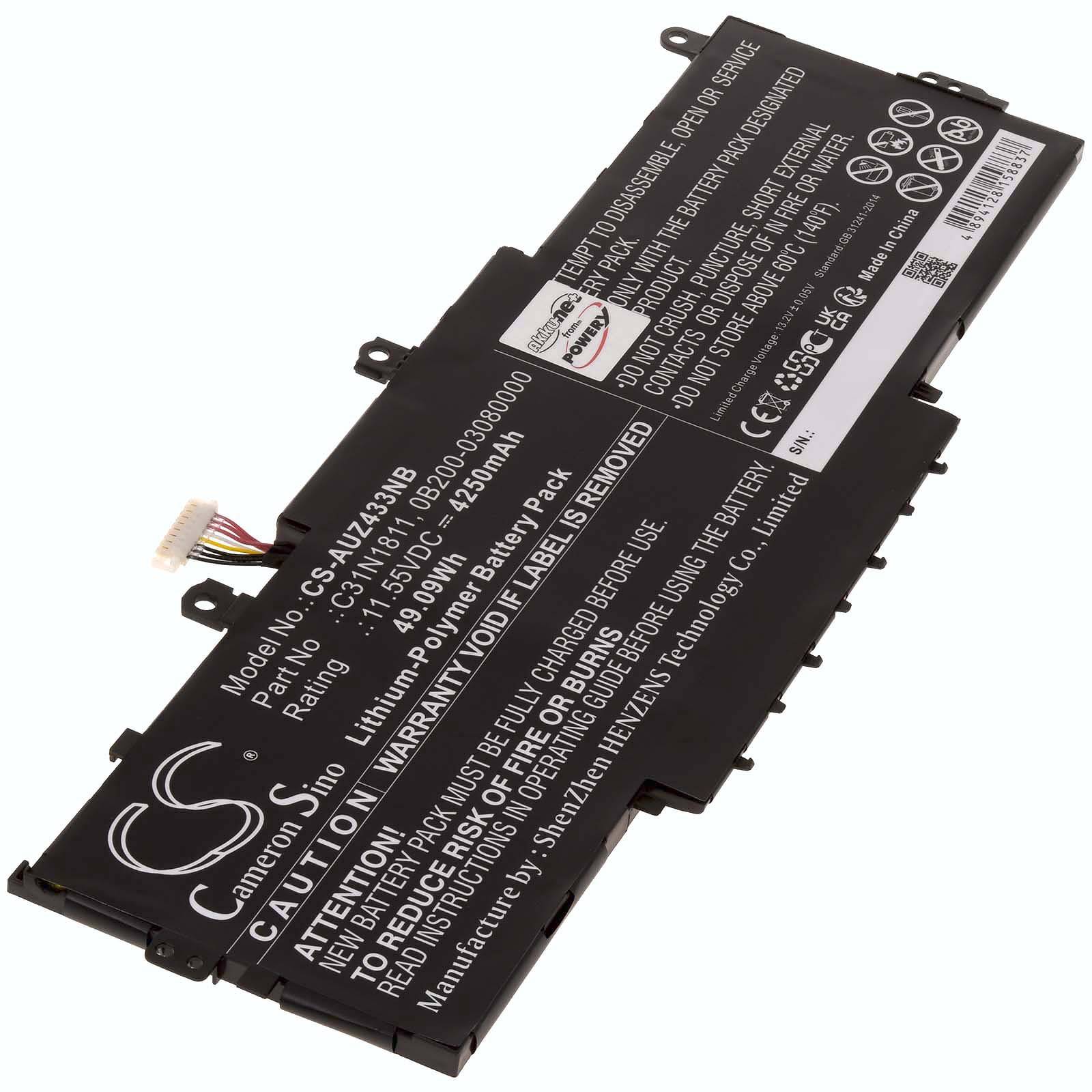 Powery Akku für Laptop Asus ZenBook 14 UX433FA-A6102T, 11,55V, Li-Polymer