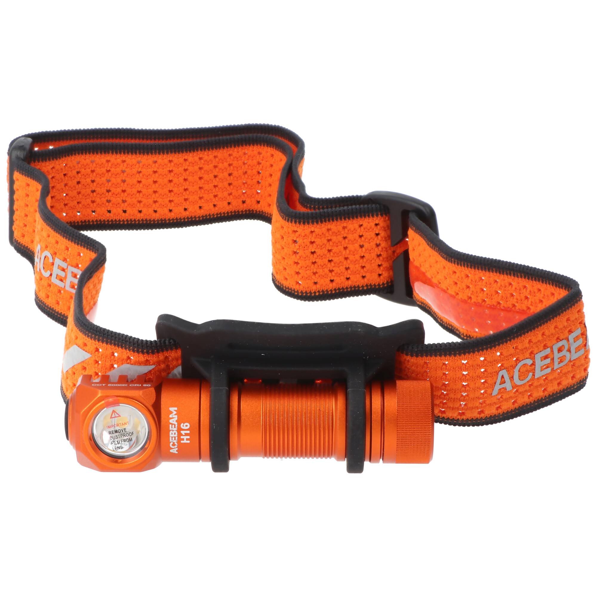 AceBeam H16 LED Stirnlampe mit max. 650 Lumen, 5.000K neutralweiß mit orangenem Gehäuse, inklusive 14500 Li-Ion Akku