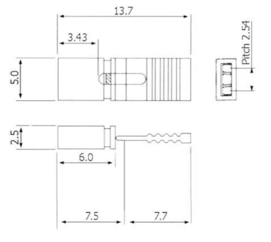 Jumper, lange Ausführung mit Griff, geschlossen, RM 2,54mm, schwarz