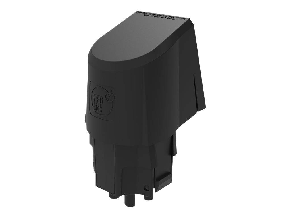 Ein schwarzer Stromnetzadapter mit kompaktem Design, der das NRGkick-Branding auf seiner Oberfläche zeigt.