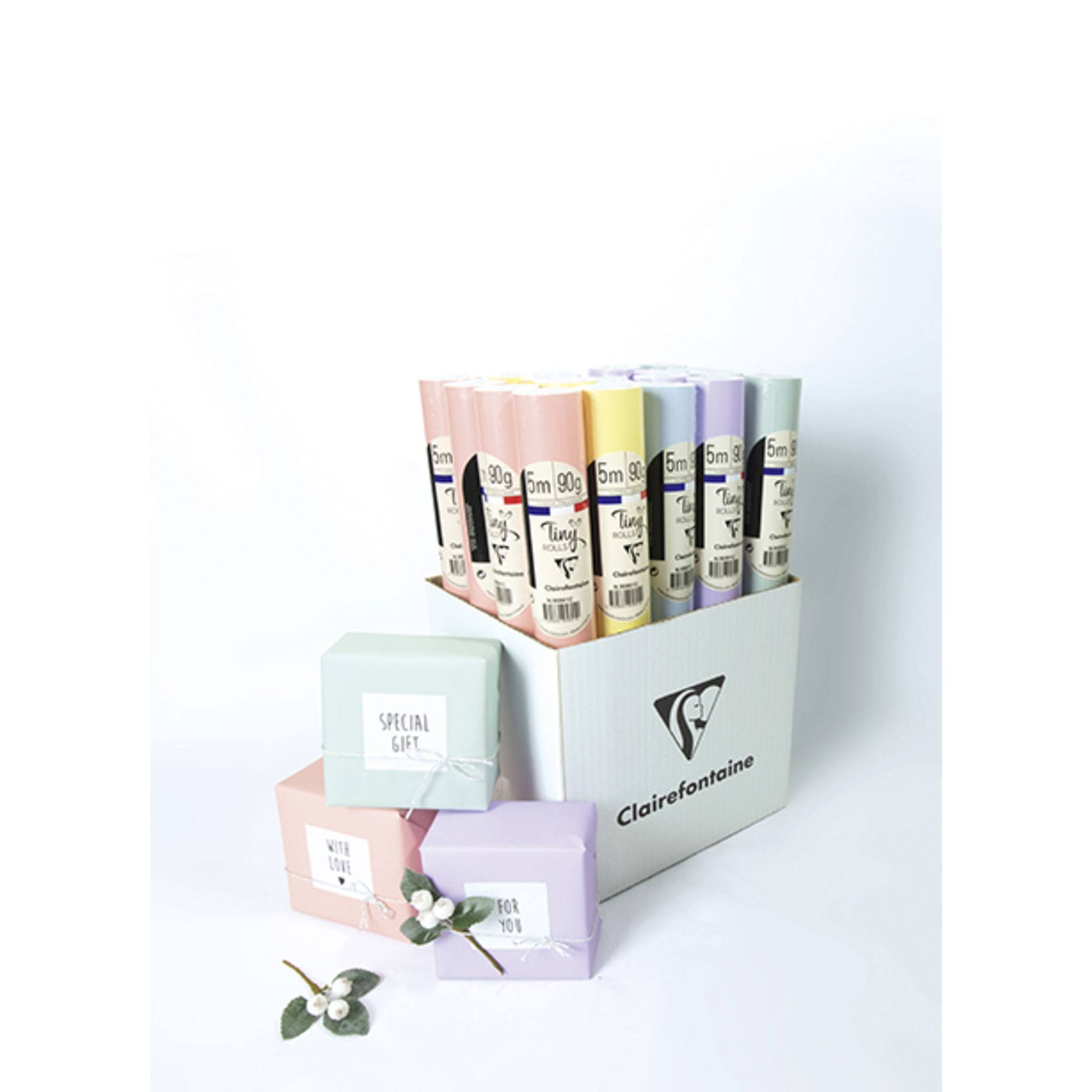 Clairefontaine 20x Tiny Rolls Geschenkpapier 5x0,35m Pastellfarben sort. 95801C