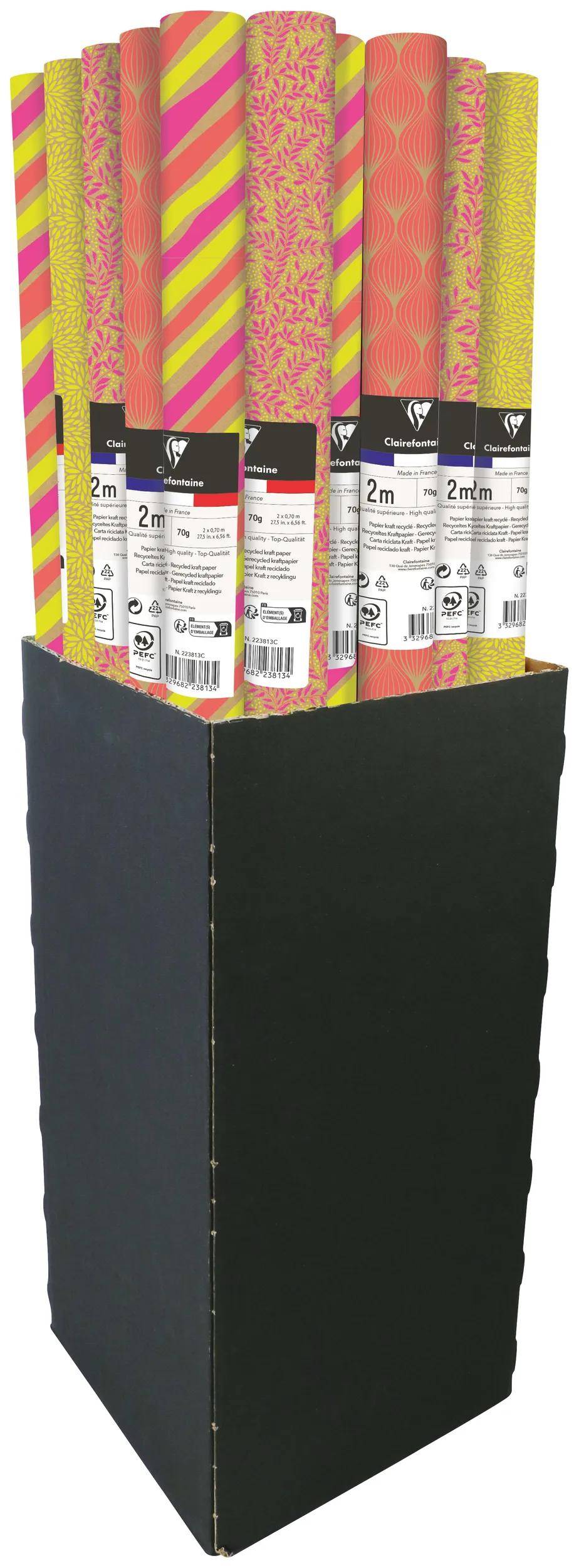 Clairefontaine 30x Kraftpapier Natur 2x0,70m mit 30 Rollen Neon Sort. 223813C