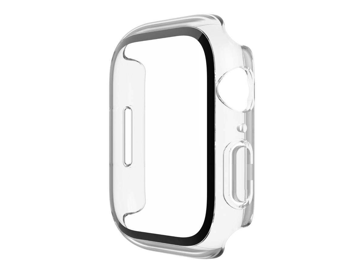 Transparente Schutzhülle für eine Smartwatch, dargestellt auf weißem Hintergrund.