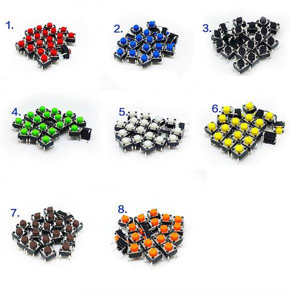 160-teiliges Kurzhubtaster-Sortiment, 6x6x5mm, 8 Farben, THT in Kunststoffdose