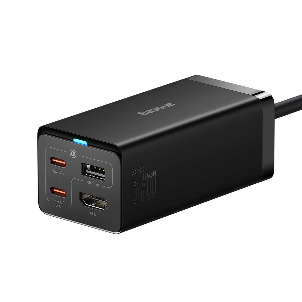 Baseus Schnellladegerät GaN5 Pro HUB HDMI 2 x USB-C / USB-A / HDMI 4K 30Hz 1,5m schwarz + USB-C Kabel 100W 40Gb/s 1m