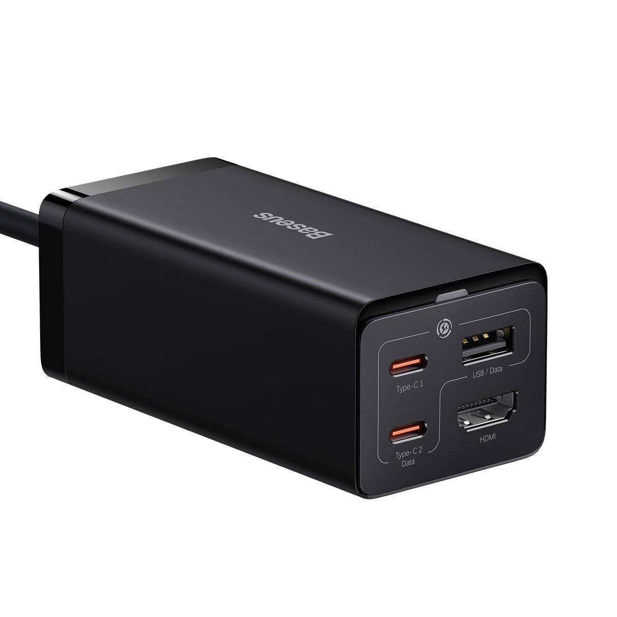 Baseus Schnellladegerät GaN5 Pro HUB HDMI 2 x USB-C / USB-A / HDMI 4K 30Hz 1,5m schwarz + USB-C Kabel 100W 40Gb/s 1m