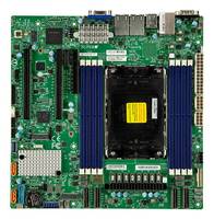 Computermainboard mit zentralem CPU-Sockel, vier blauen RAM-Steckplätzen, Erweiterungssteckplätzen und sichtbaren hinteren Ein-/Ausgangsanschlüssen.