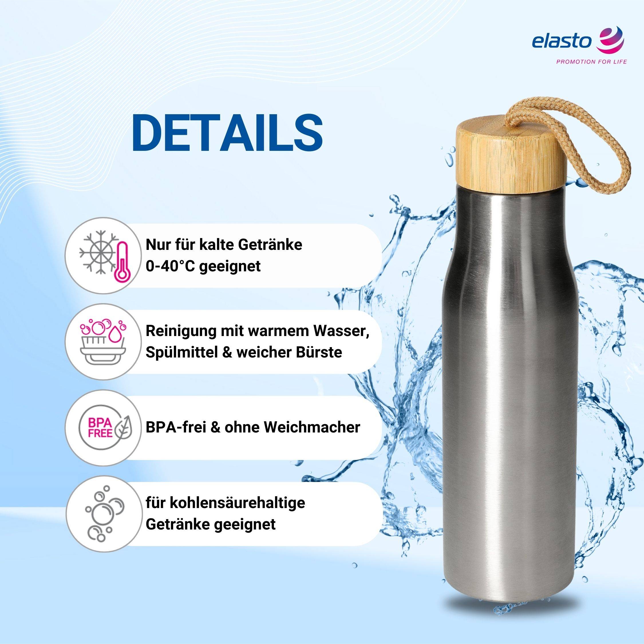 500 ml Wasserflasche "Kopenhagen" aus Edelstahl mit Deckel