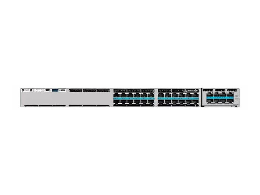 Ein Netzwerk-Switch mit mehreren Ethernet-Ports, die in drei Modulen angeordnet sind und für die Konnektivität in Rechenzentren oder Unternehmensnetzwerken verwendet werden.