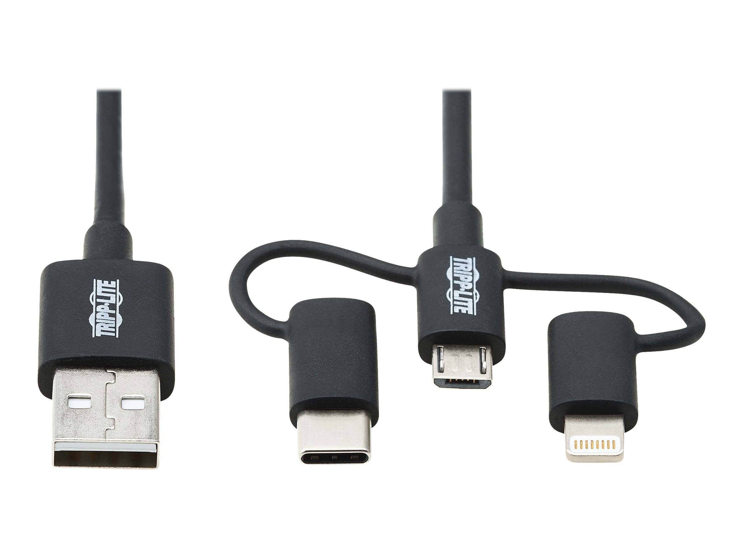 TRIPP - Eaton Tripp Lite Series Universal USB-A to Lightning, USB Micro-B and USB-C Sync/Charge Cable (M/3xM)