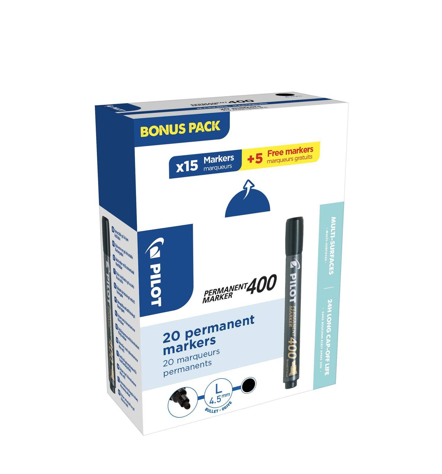 PILOT PEN 15+ 5 GRATIS: PILOT 400 Permanentmarker schwarz 1,0 - 4,0 mm, 15 St.+ GRATIS 5 St.
