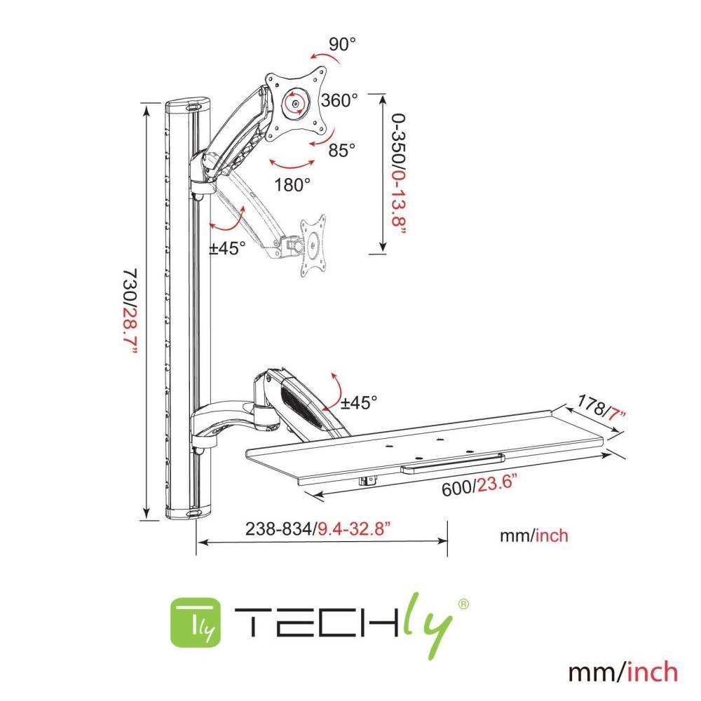 EFB Elektronik Wandhalterung für 15"-27" mit flexibler Tastaturablage und Arm