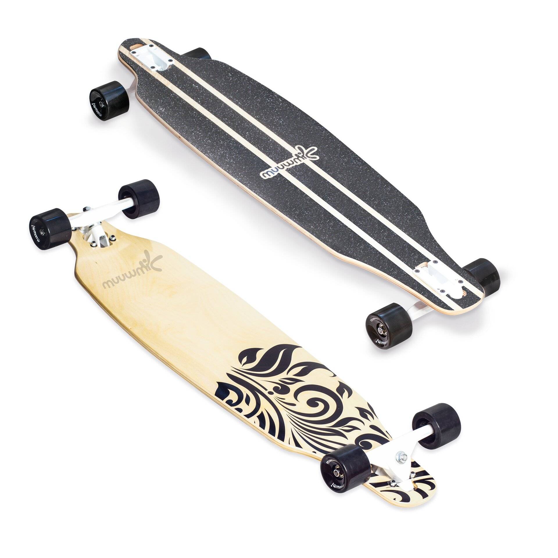 muuwmi Longboard Wood, Deck 97x23 cm, Ahornholz, 7 Zoll Heavy duty Aluminium Trucks, PU-Rollen 65 x 51 mm, ABEC 7