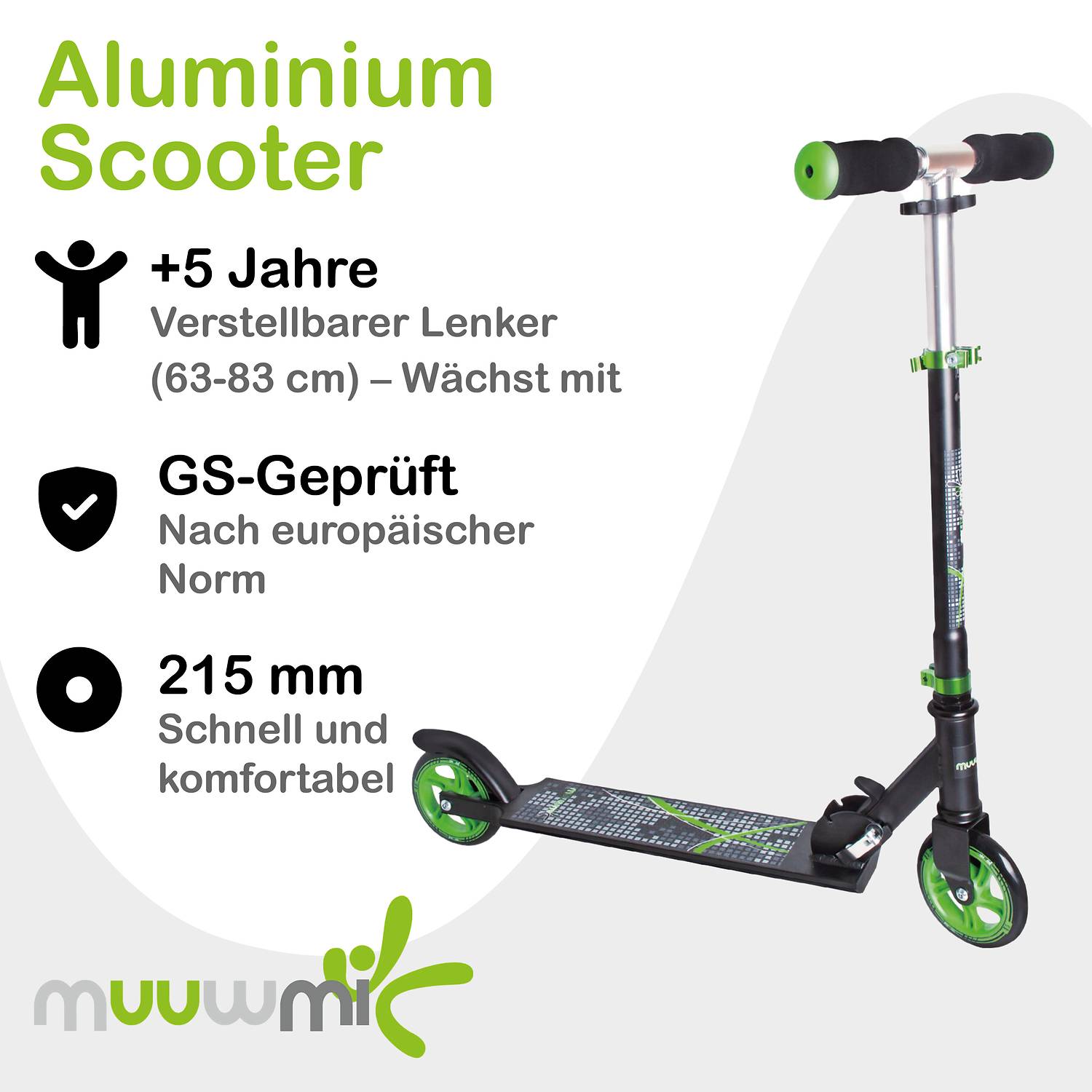 muuwmi Aluminium Scooter 125 mm schwarz-grün