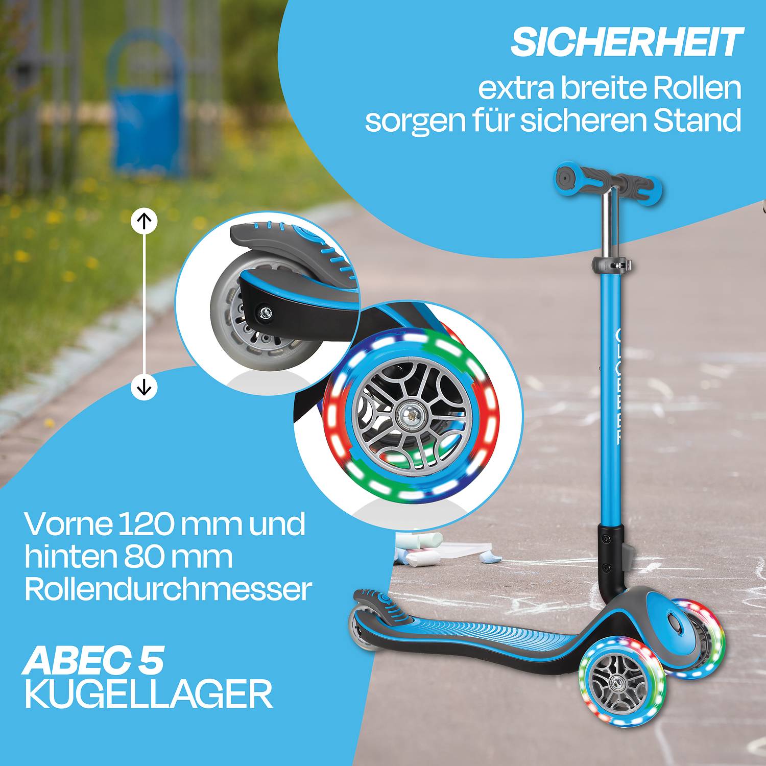 GLOBBER ELITE DELUXE LIGHTS hellblau, mit Leuchtrollen