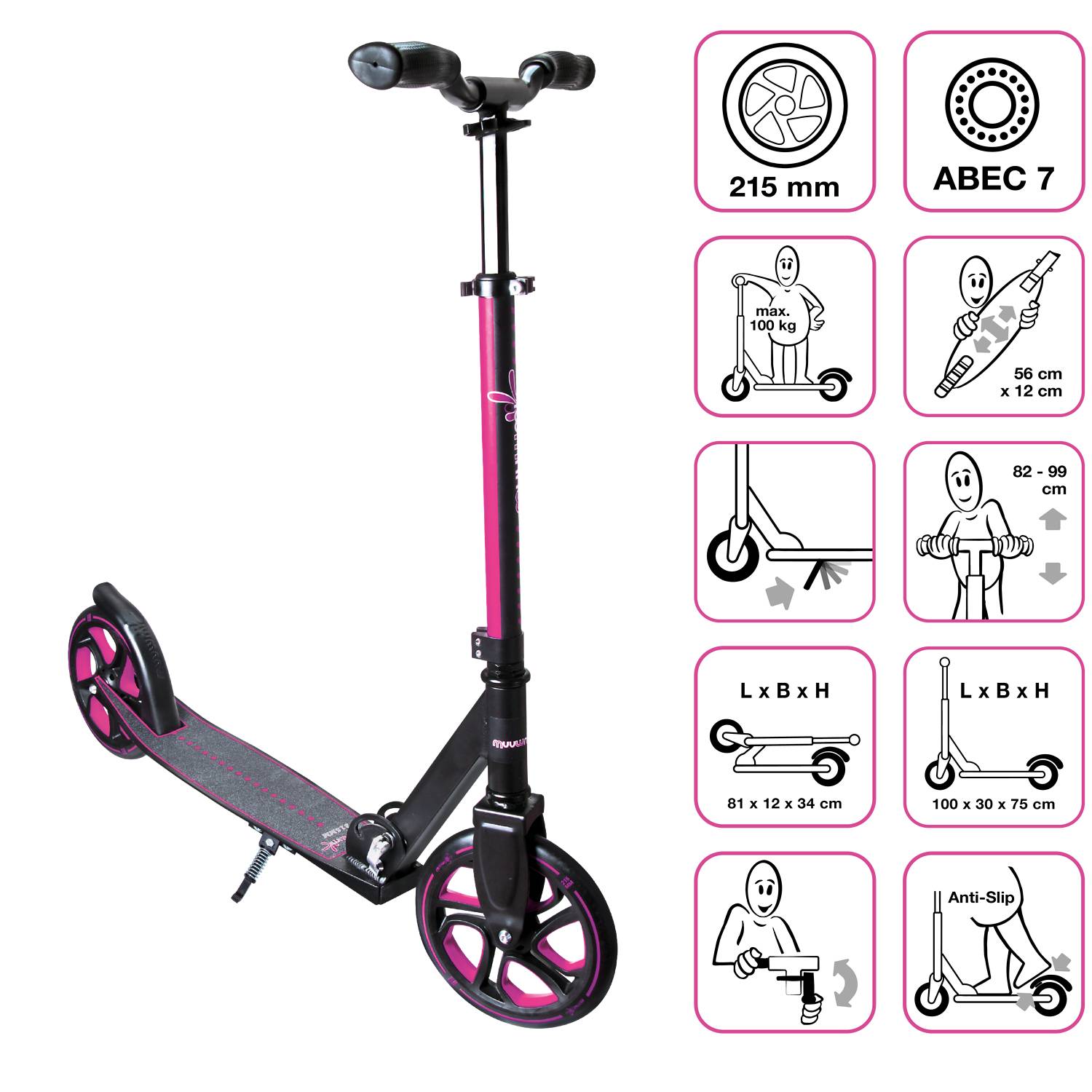 muuwmi Aluminium Scooter Pro 215 mm pink