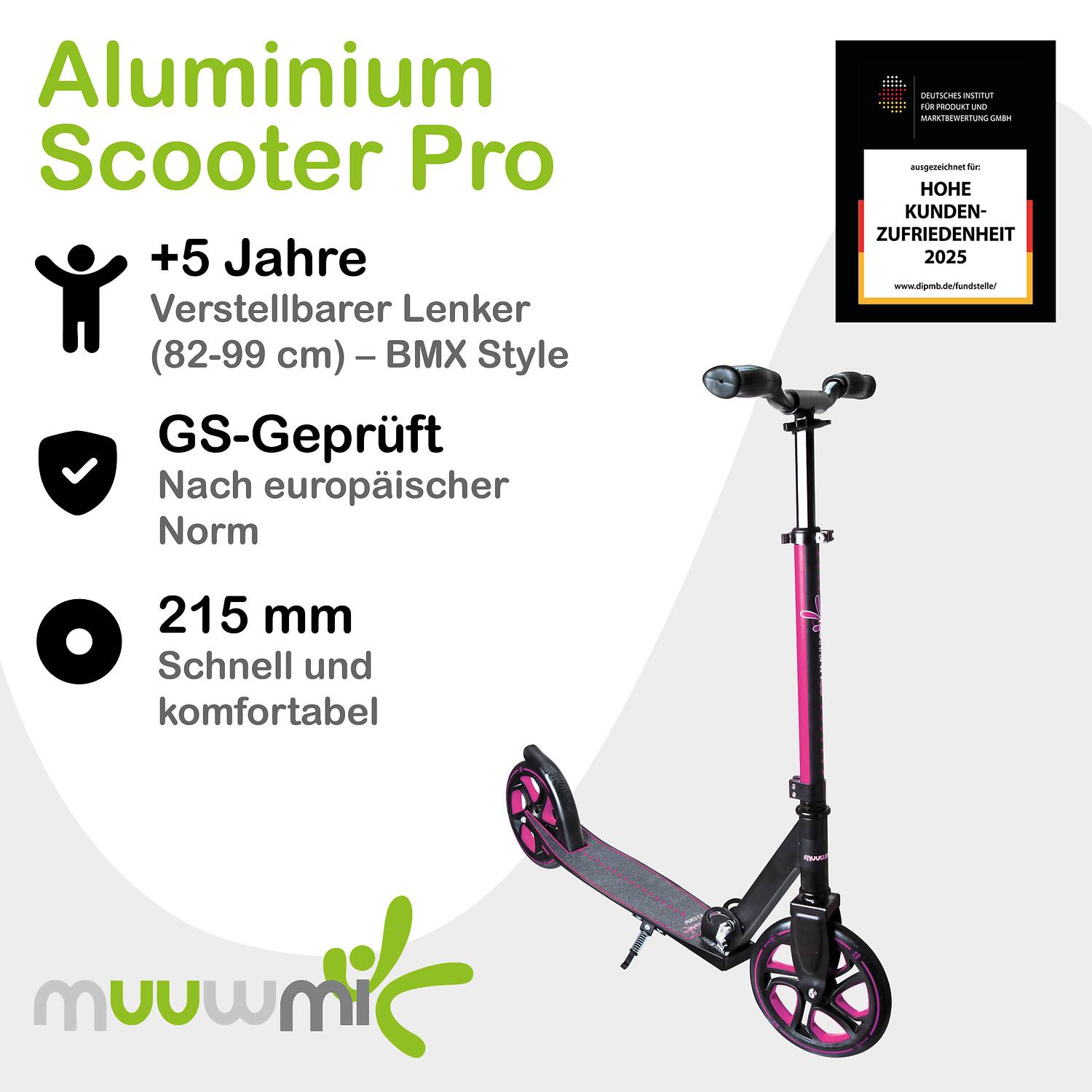 muuwmi Aluminium Scooter Pro 215 mm pink