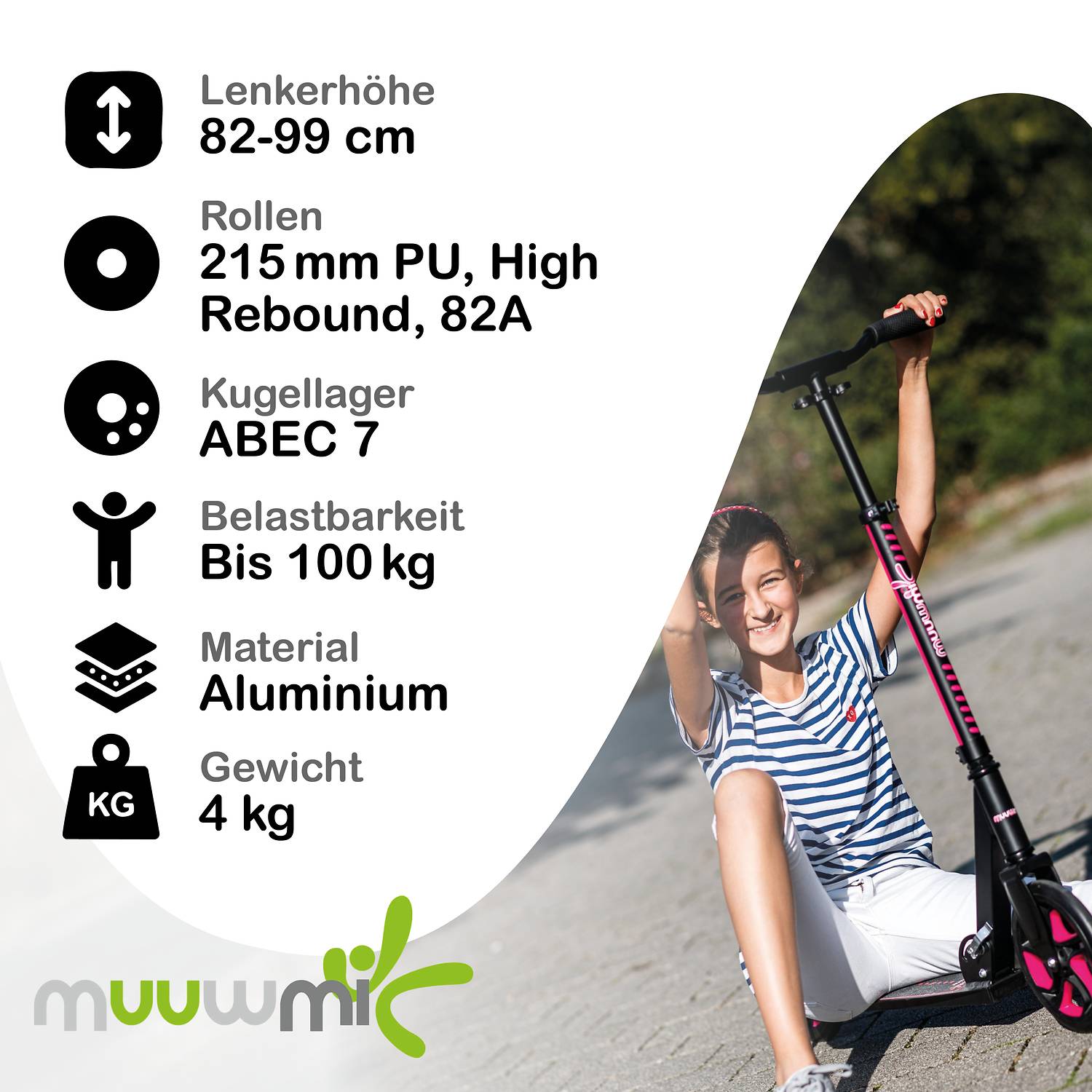 muuwmi Aluminium Scooter Pro 215 mm pink