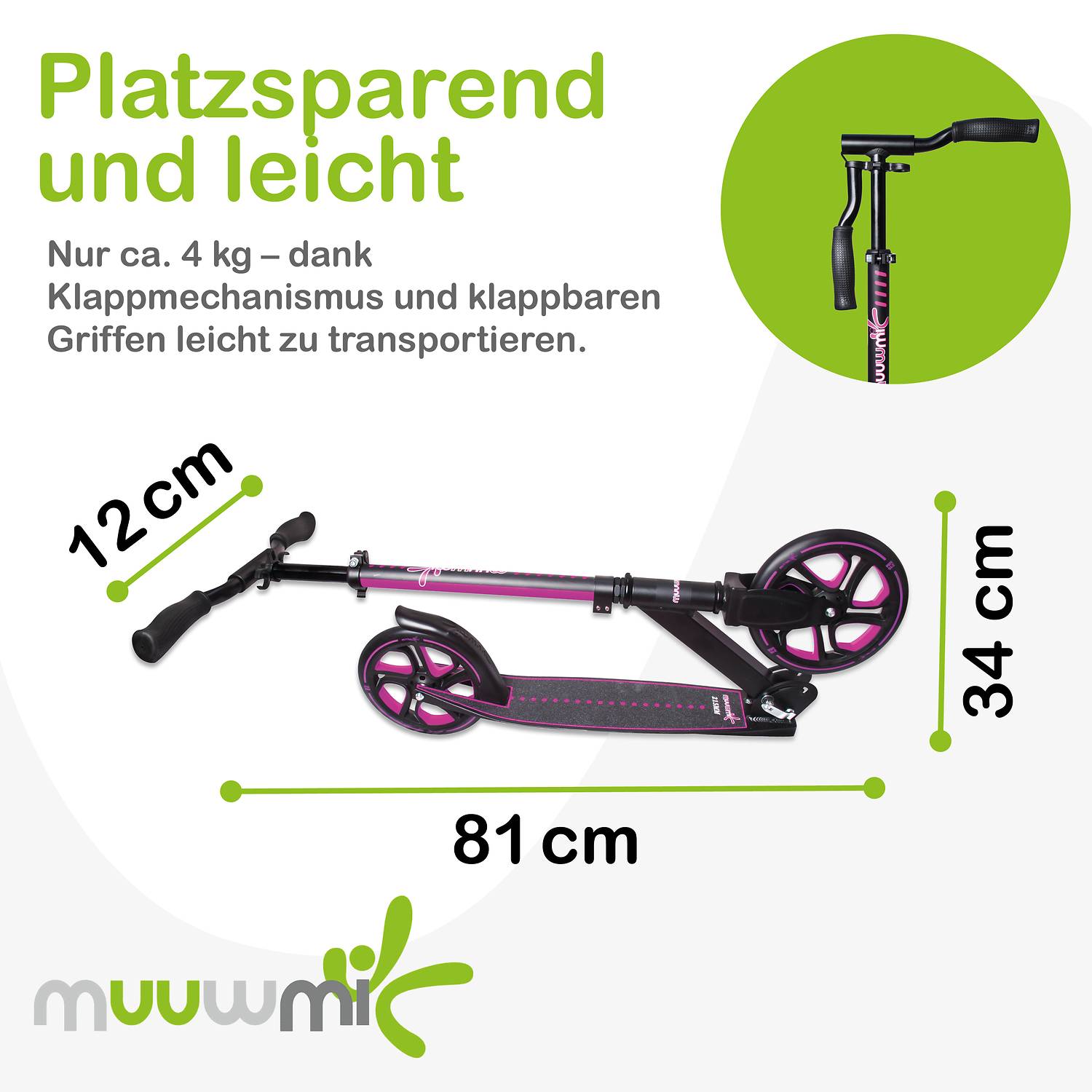 muuwmi Aluminium Scooter Pro 215 mm pink
