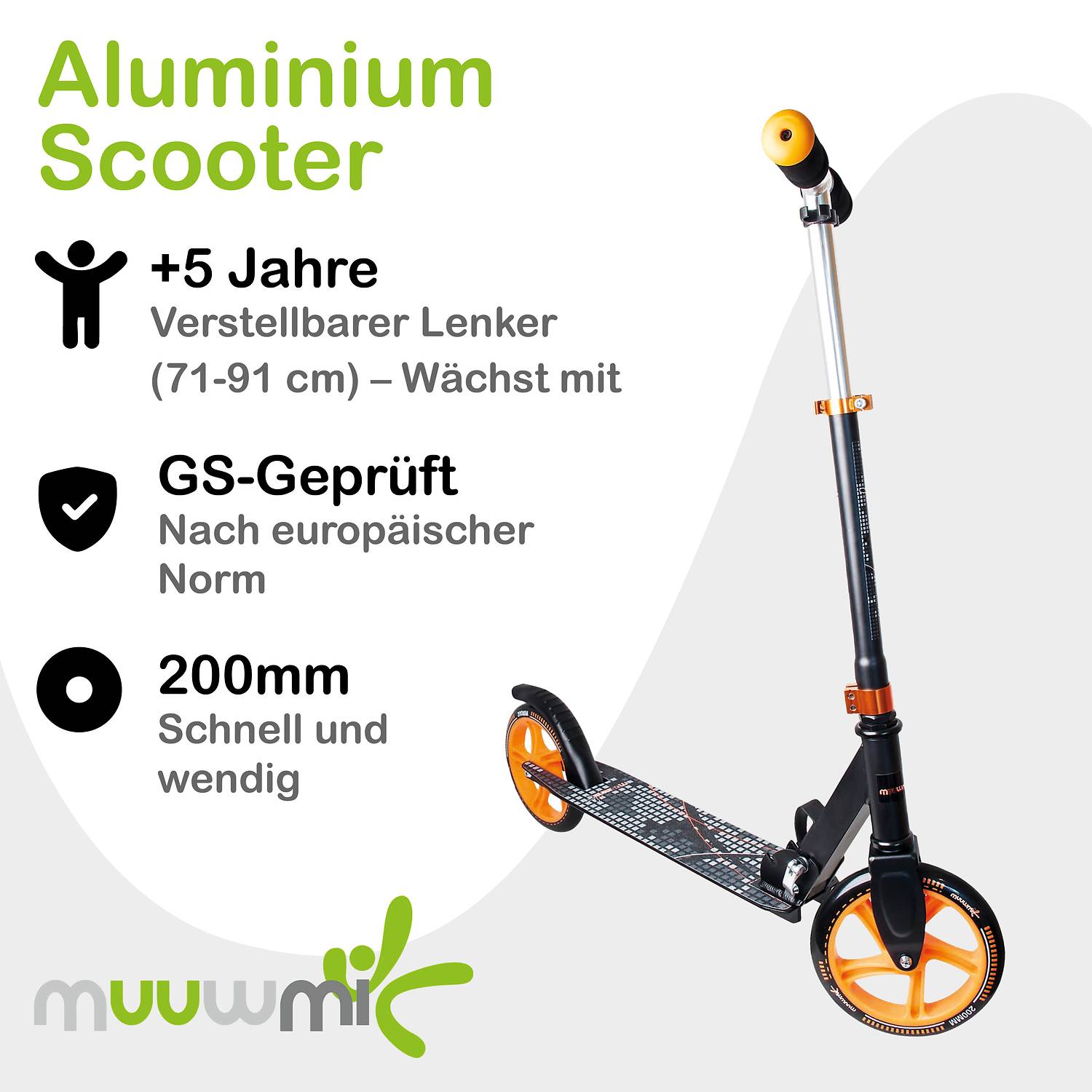 muuwmi Aluminium Scooter 200 mm schwarz-orange