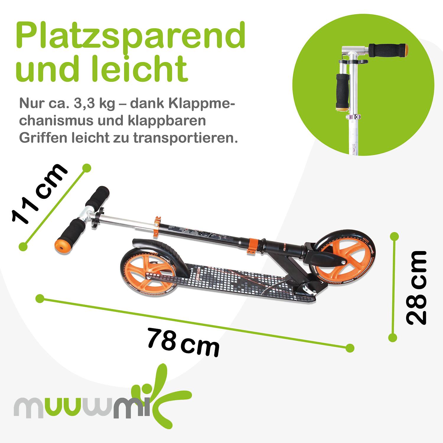muuwmi Aluminium Scooter 200 mm schwarz-orange