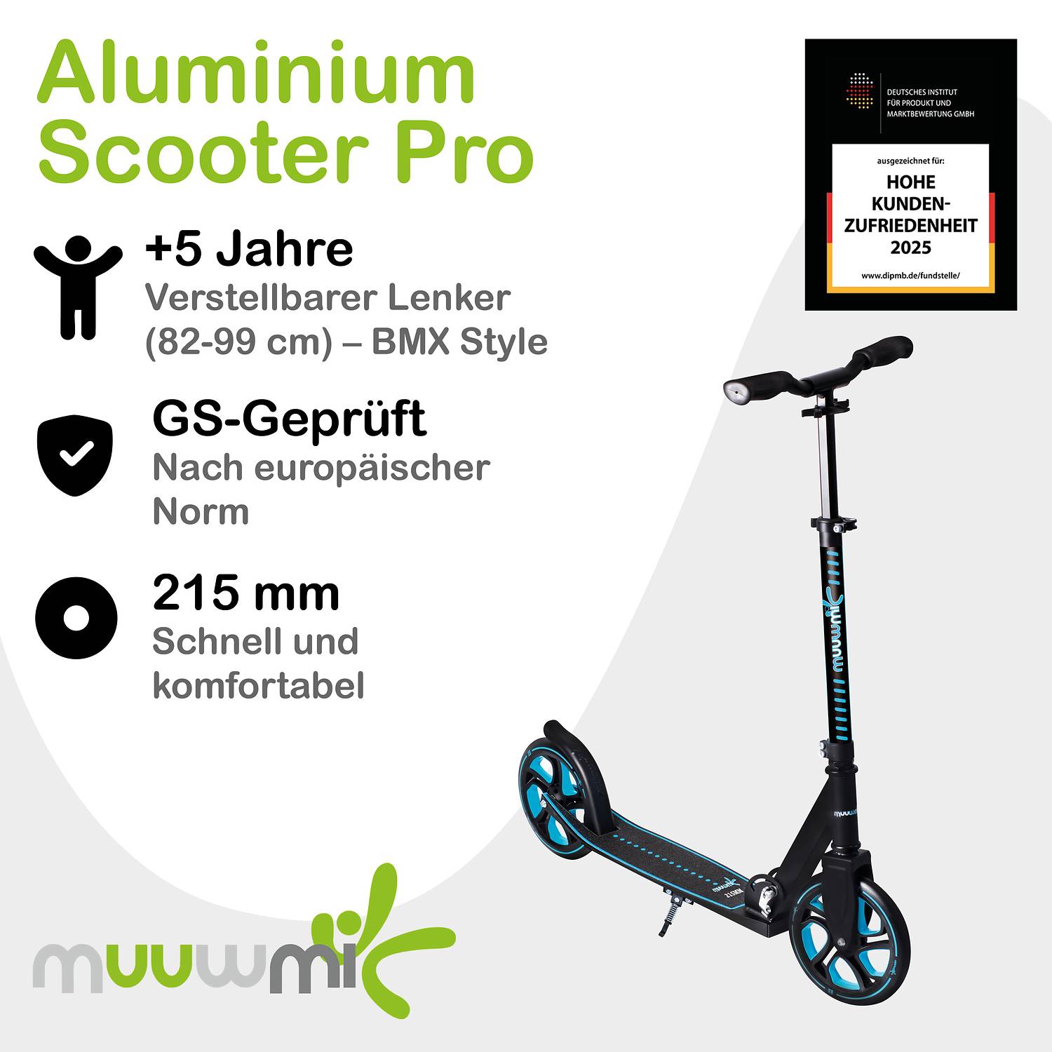 muuwmi Aluminium Scooter Pro 215 mm blau